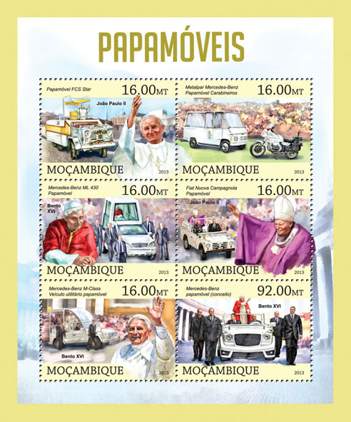 Pope cars - Issue of Mozambique postage Stamps