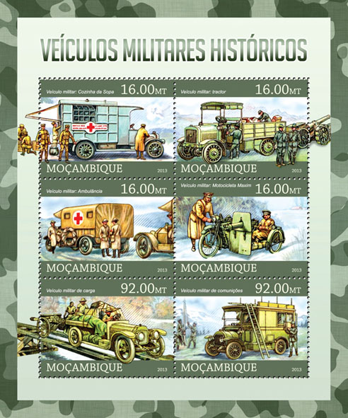 Military historical vehicles - Issue of Mozambique postage Stamps
