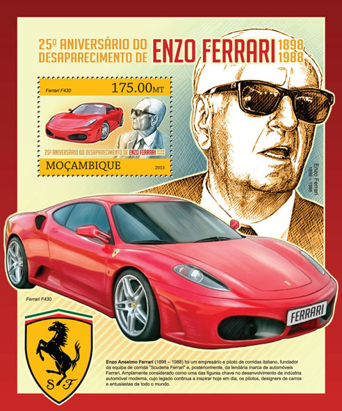 Enzo Ferrari - Issue of Mozambique postage Stamps