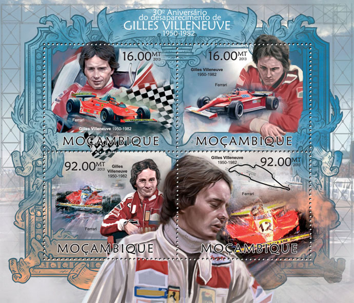 Gilles Villeneuve - Issue of Mozambique postage Stamps