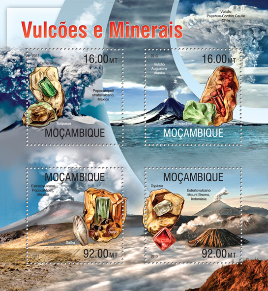 Volcanoes and Minerals - Issue of Mozambique postage Stamps
