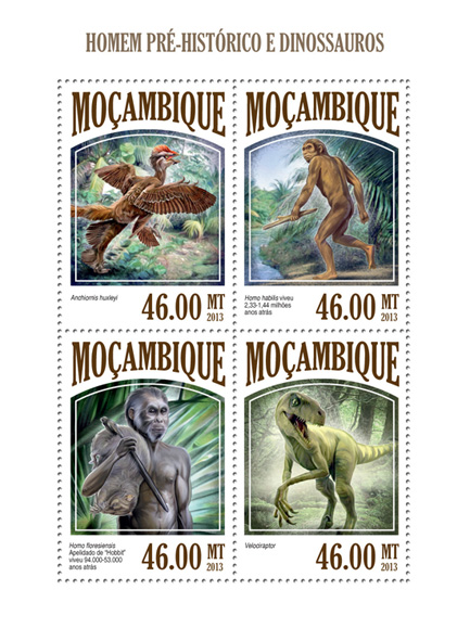 Prehistoric Man and Dinosaurs - Issue of Mozambique postage Stamps