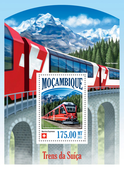 Swiss Trains - Issue of Mozambique postage Stamps
