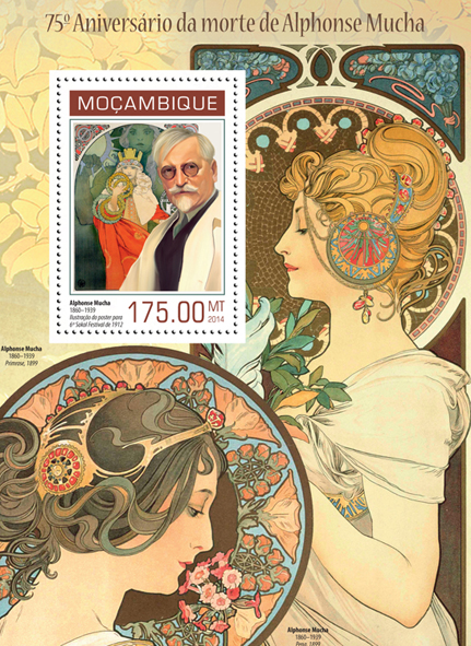 Alphonse Mucha - Issue of Mozambique postage Stamps