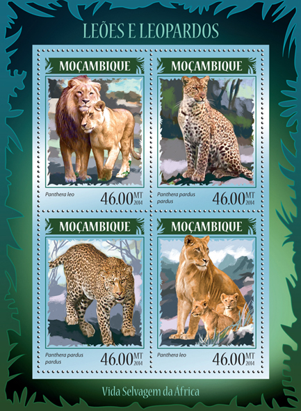 Lions and leopards - Issue of Mozambique postage Stamps