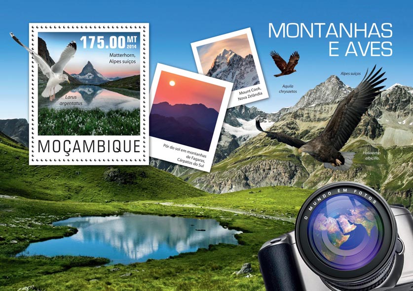 Mountains and birds - Issue of Mozambique postage Stamps
