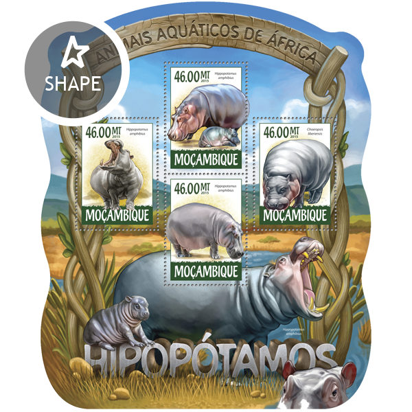 Hippopotamuses - Issue of Mozambique postage Stamps