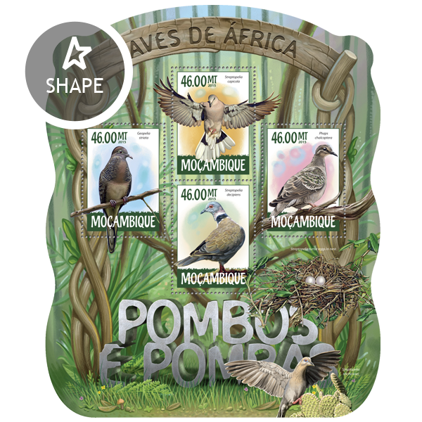 Pigeons and doves - Issue of Mozambique postage Stamps