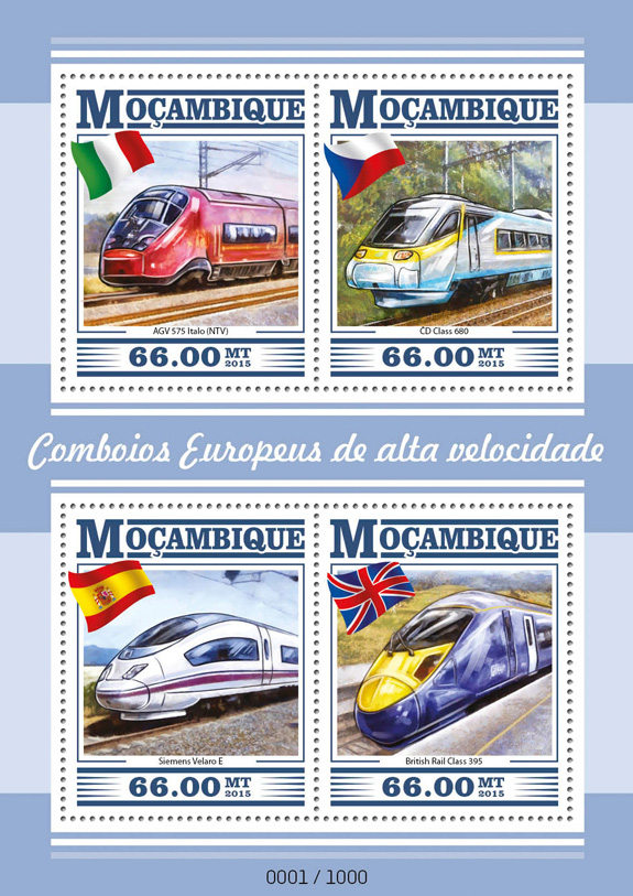 Trains - Issue of Mozambique postage Stamps