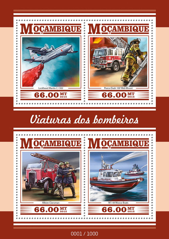 Fire engines - Issue of Mozambique postage Stamps