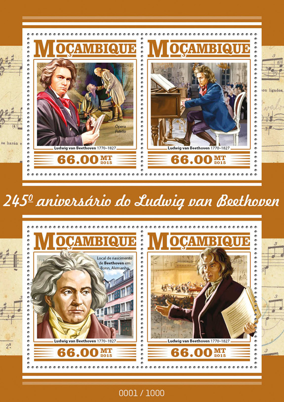 Ludwig van Beethoven - Issue of Mozambique postage Stamps