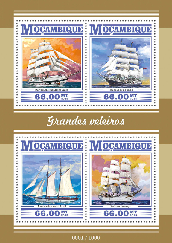 Tall ships - Issue of Mozambique postage Stamps