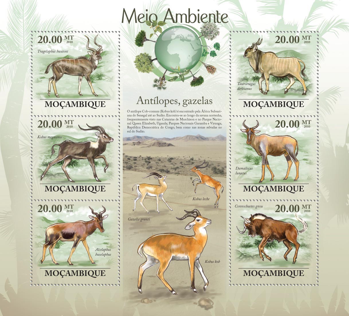 Antelopes & Gazelles ( Tragelaphus buxtoni, Kobus megaceros, Alcelaphus buselaphus, etc..) - Issue of Mozambique postage Stamps