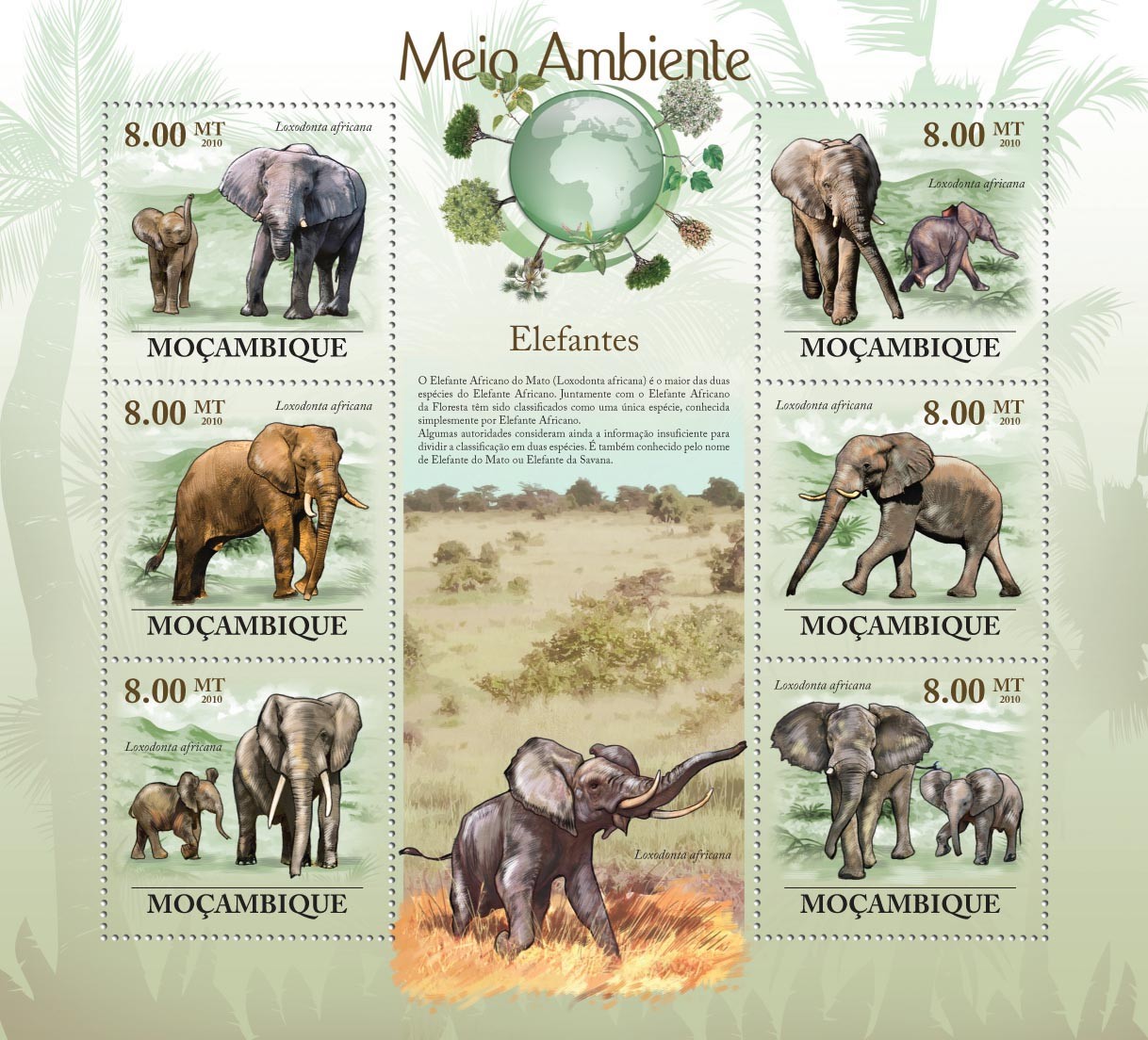 Elephants ( Loxodonta Africana ) - Issue of Mozambique postage Stamps
