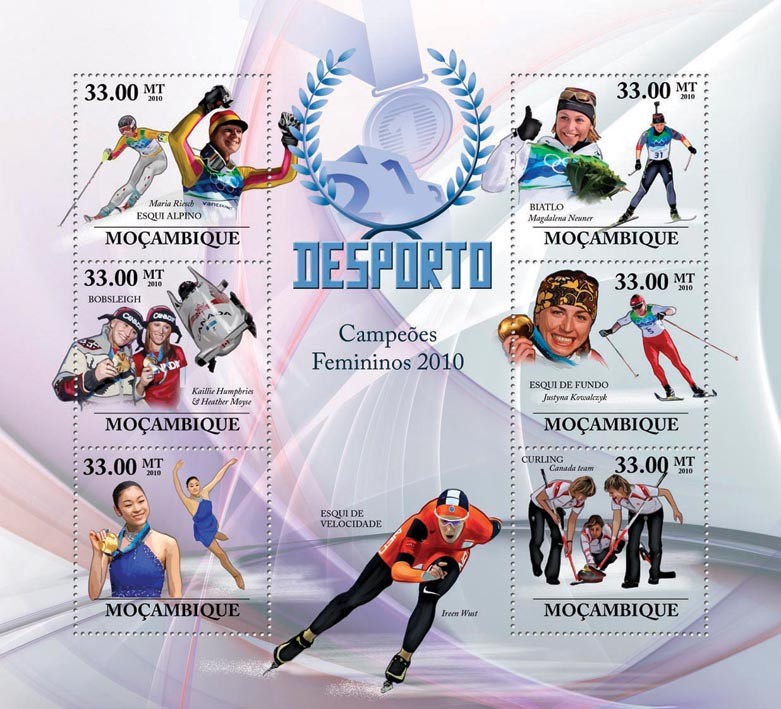 Winter Games ( Women I ), ( Alpine Skiing, Bobsleigh, Figure Skating, Biathlon, Cross-Country Skiing, Curling ) - Issue of Mozambique postage Stamps