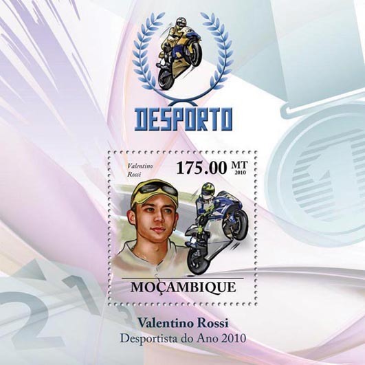 Motorcycling, (Valentino Rossi). - Issue of Mozambique postage Stamps