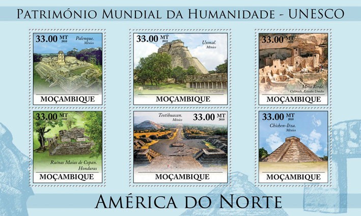 World Heritage Site - UNESCO North America I, (Palenque, Mexico - Issue of Mozambique postage Stamps