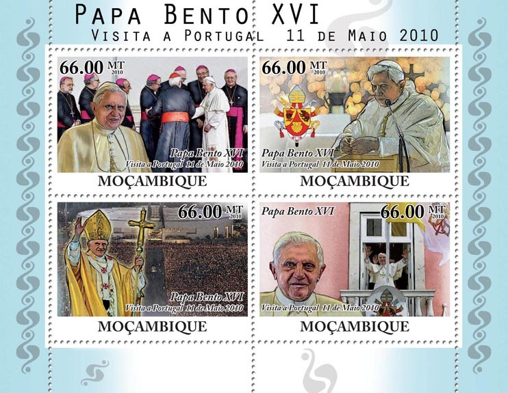 Pope Benedict XVI Visit Portugal, 11 May 2010. - Issue of Mozambique postage Stamps