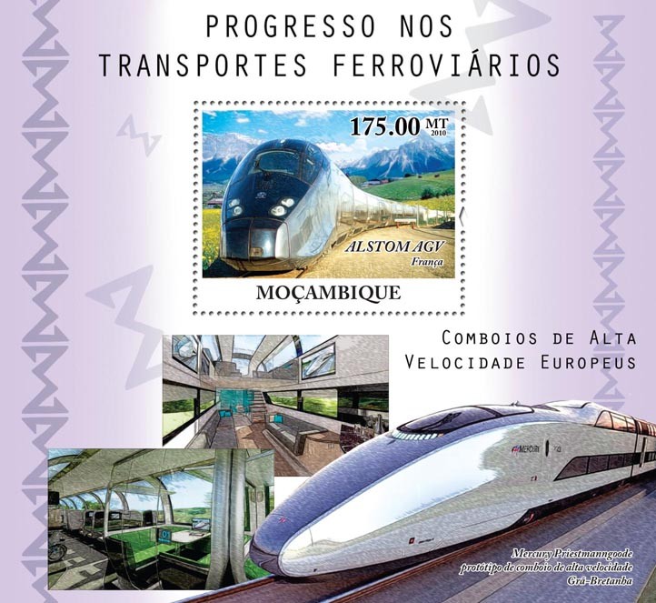 European Speed Trains. - Issue of Mozambique postage Stamps