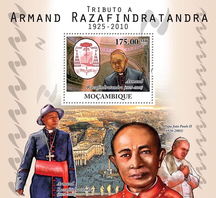 Tribute to Armand Razafindratandra, (1925-2010), Pope John Paul II. - Issue of Mozambique postage Stamps