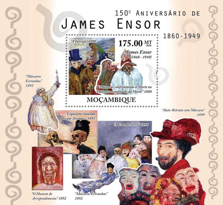 150th Anniversary of James Ensor (1860 -1949), Paintings. - Issue of Mozambique postage Stamps