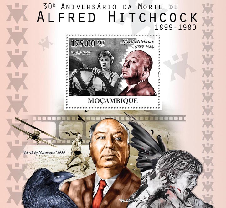 30th Anniversary of Death of Alfred Hitchcock, (1899-1980), Cinema. - Issue of Mozambique postage Stamps