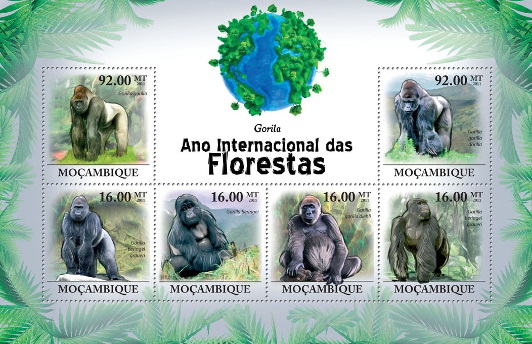 Gorillas, (Gorolla gorilla) - Issue of Mozambique postage Stamps