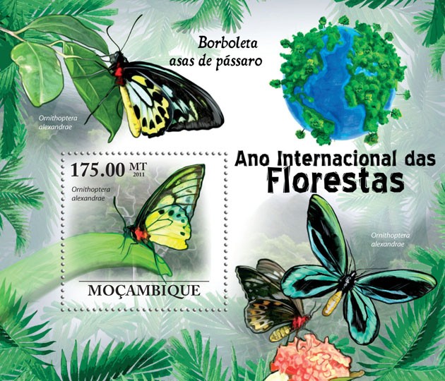 Bird Wings Butterflies, (Ornithoptera alexandre). - Issue of Mozambique postage Stamps