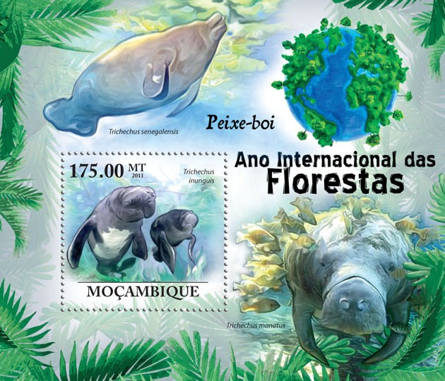 Manatees, (Trichechus inunguis). - Issue of Mozambique postage Stamps
