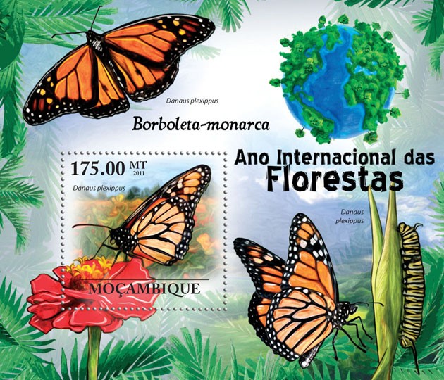 Monarch Butterflies, (Danus plexippus). - Issue of Mozambique postage Stamps