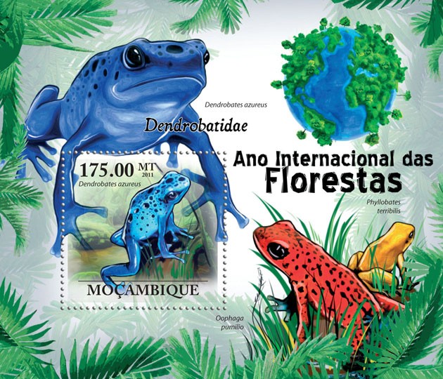 Pioson-Dart Frogs, (Dendrobates azureus). - Issue of Mozambique postage Stamps