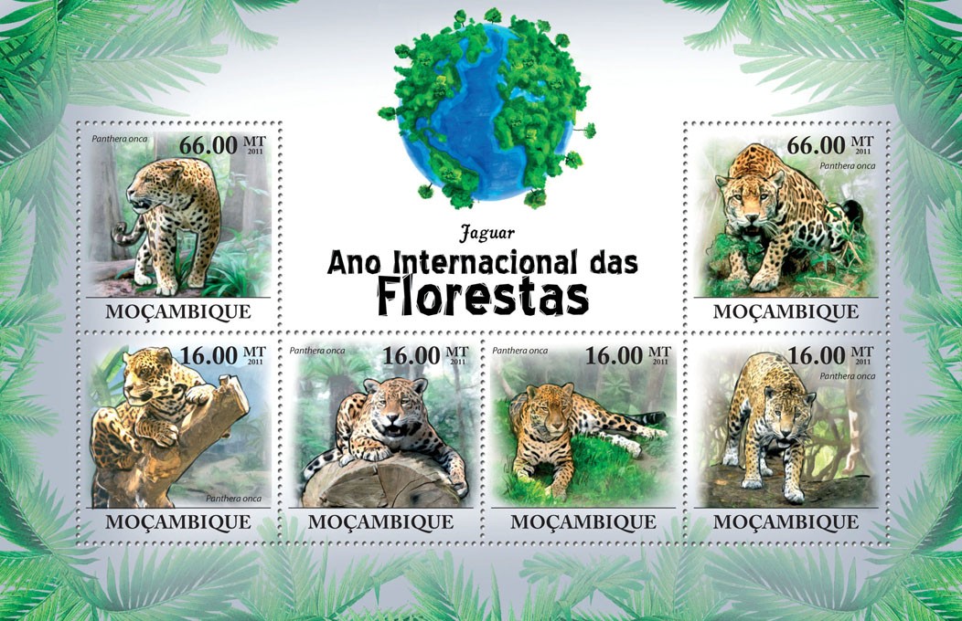 Jaguars, (Panthera onca). - Issue of Mozambique postage Stamps
