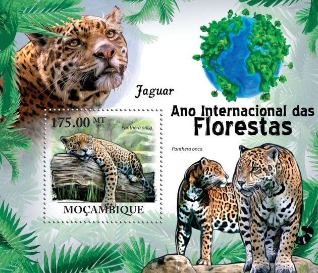 Jaguars, (Panthera onca). - Issue of Mozambique postage Stamps