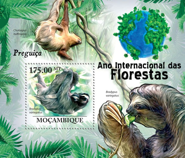 Sloth (Bradypus variegautus) - Issue of Mozambique postage Stamps
