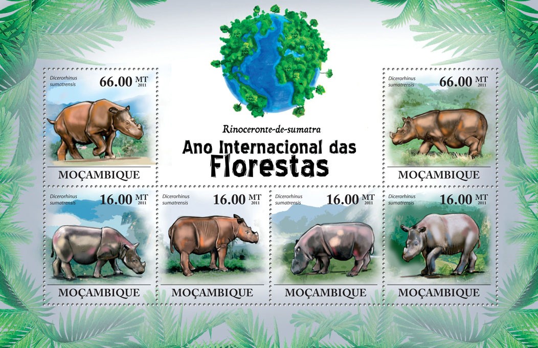 Sumatran Rhinoceros (Dicerorhinus sumatrensis) - Issue of Mozambique postage Stamps