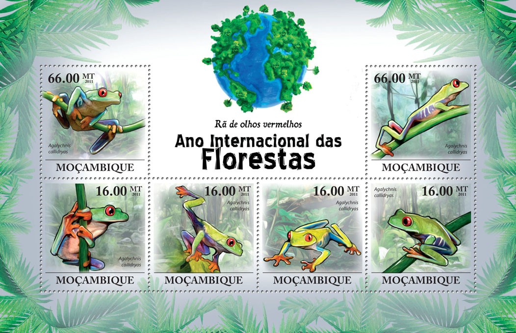 Red-eyed Treefrog (Agalychnis callidryas) - Issue of Mozambique postage Stamps