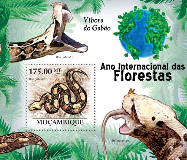 Bitis gabonica - Issue of Mozambique postage Stamps