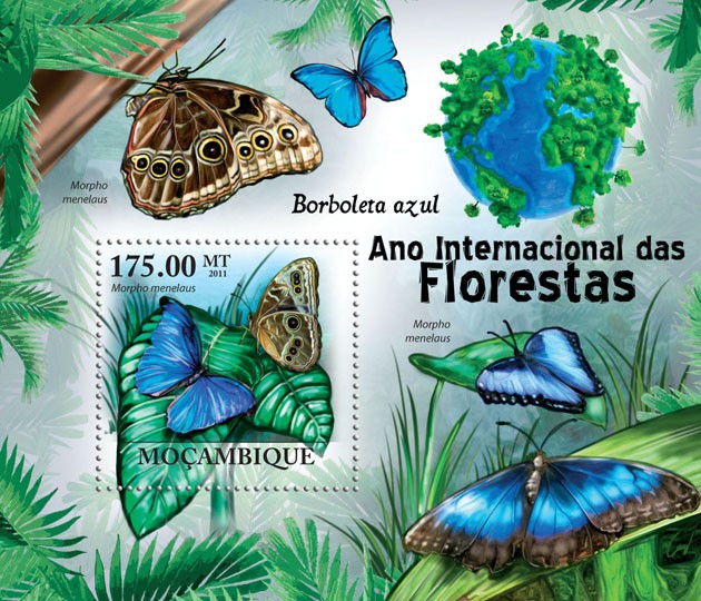 Butterflies (Morpho Menelaus) - Issue of Mozambique postage Stamps