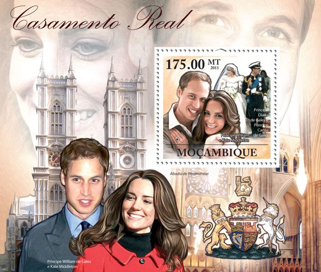 Royal Wedding, Prince William & Kate Middleton. - Issue of Mozambique postage Stamps