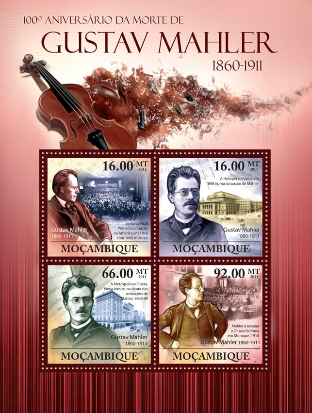 100th Anniversary of Death of Gustav Mahler, (1860 -1911). - Issue of Mozambique postage Stamps