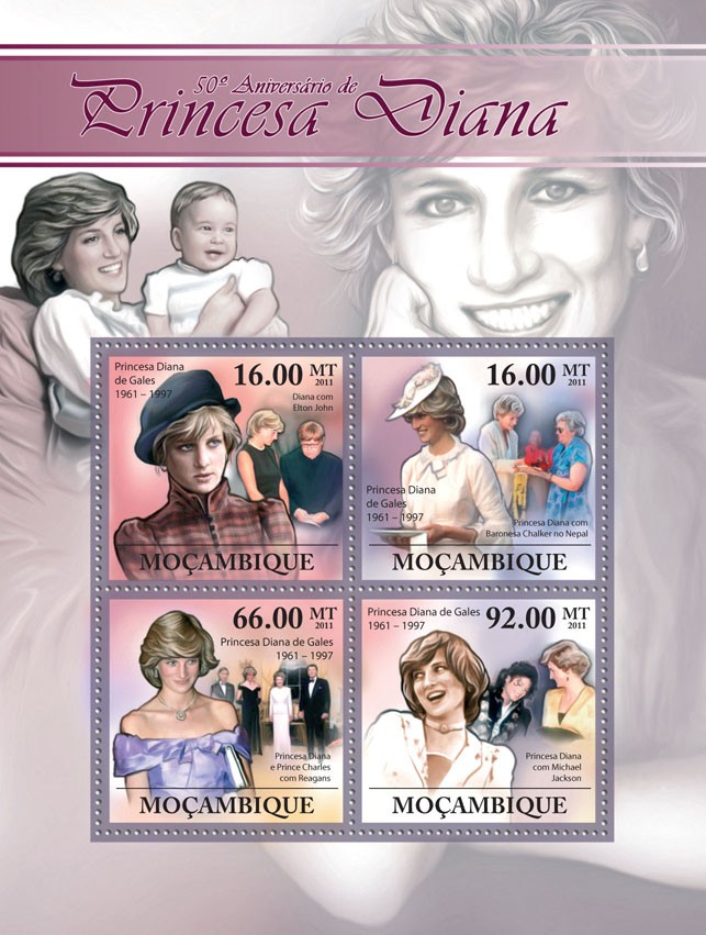 50th Anniversary of Princess Diana, (1961-1997). - Issue of Mozambique postage Stamps