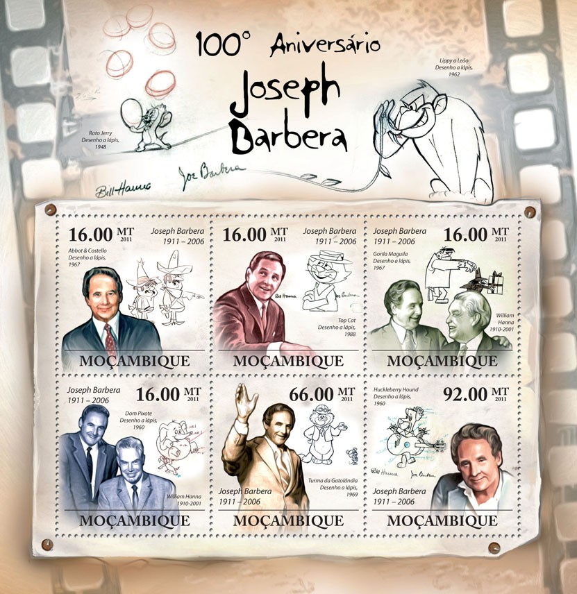 100th Anniversary of Joseph Barbera (1911-2006), Cartoons. - Issue of Mozambique postage Stamps