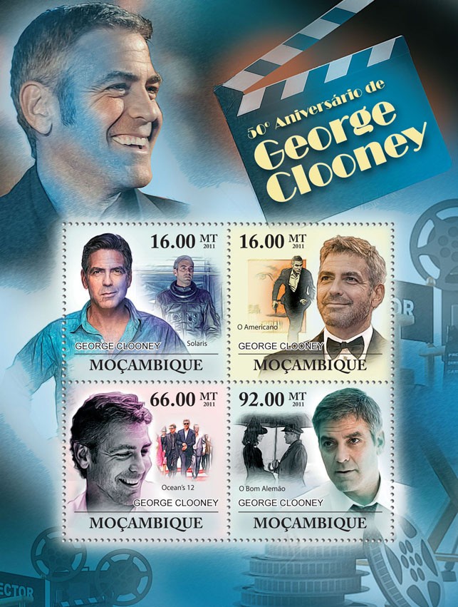 50th Anniversary of George Clooney, Cinema. - Issue of Mozambique postage Stamps