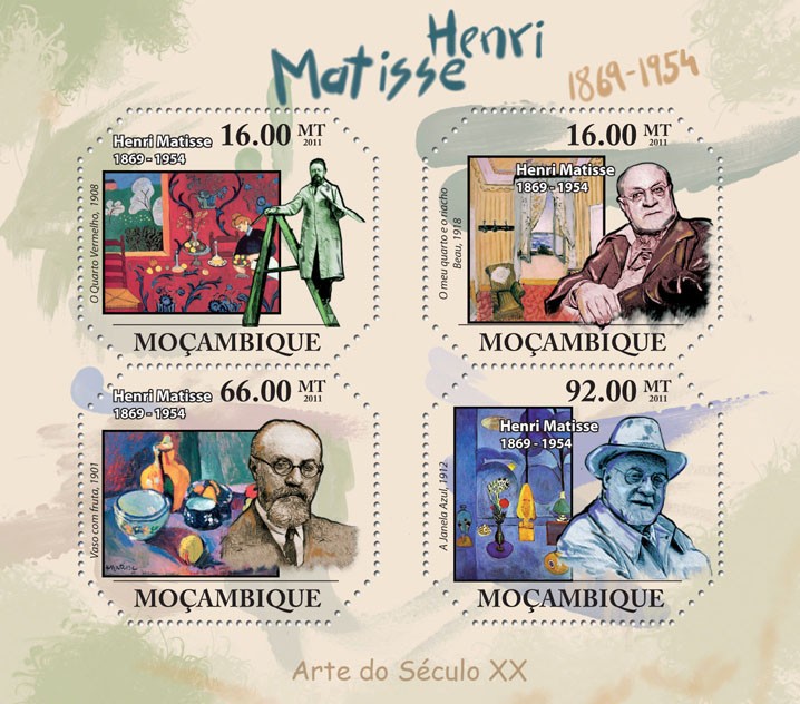 Henry Matisse ( 1869 - 1954 ), Paintings. - Issue of Mozambique postage Stamps