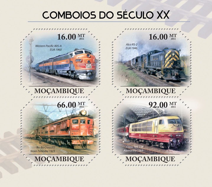 XX Century Trains. - Issue of Mozambique postage Stamps