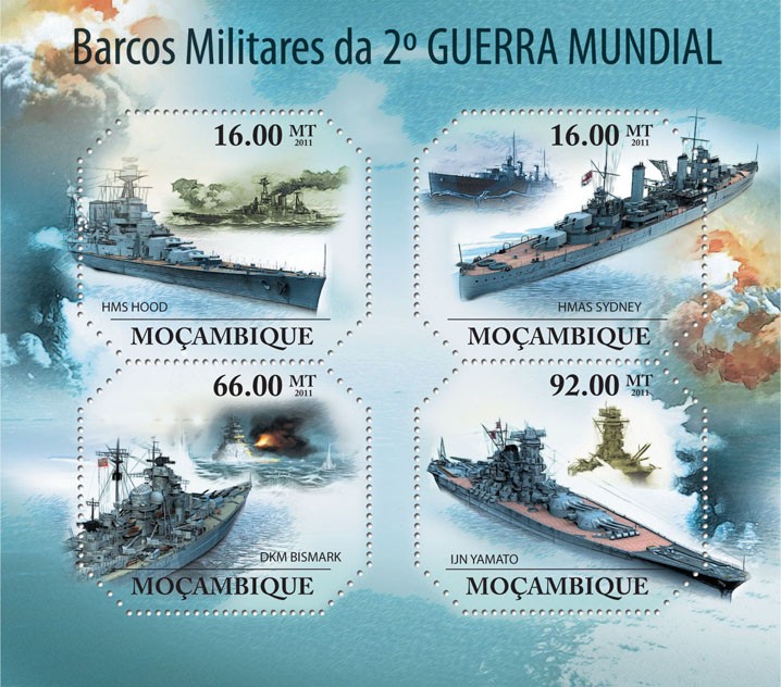 Military Boats of World War II. - Issue of Mozambique postage Stamps