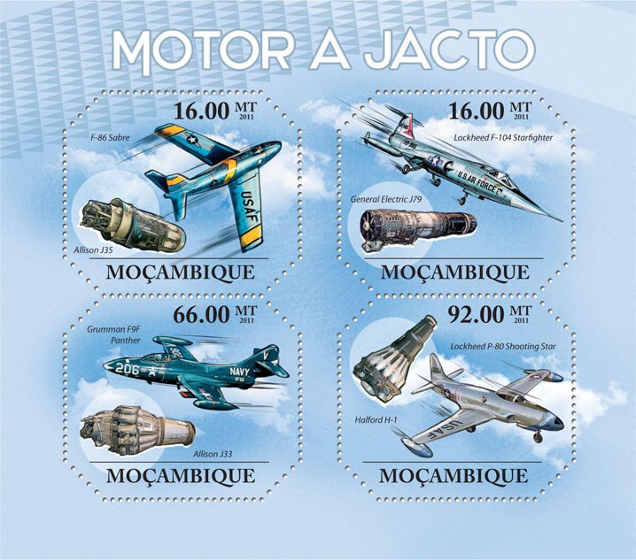 Jet Engines, Aircrafts. - Issue of Mozambique postage Stamps