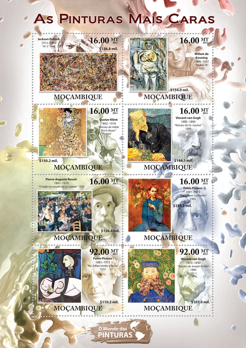 Most Expensive Paintings - Issue of Mozambique postage Stamps