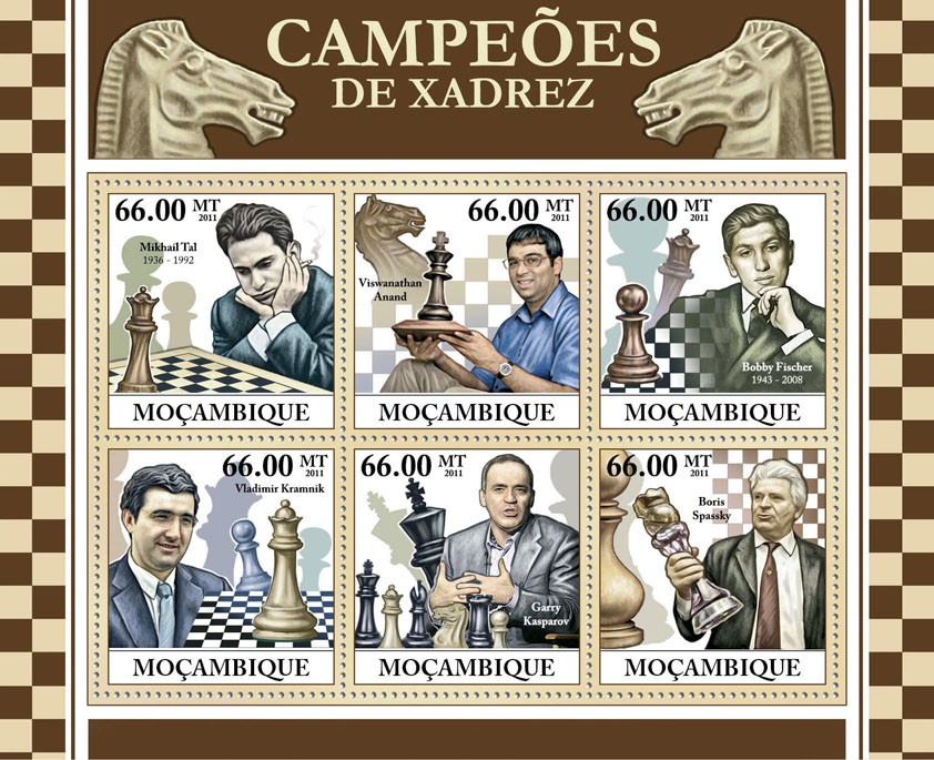 Chess Champions, (Mikhail Tal, Boris Spasski). - Issue of Mozambique postage Stamps