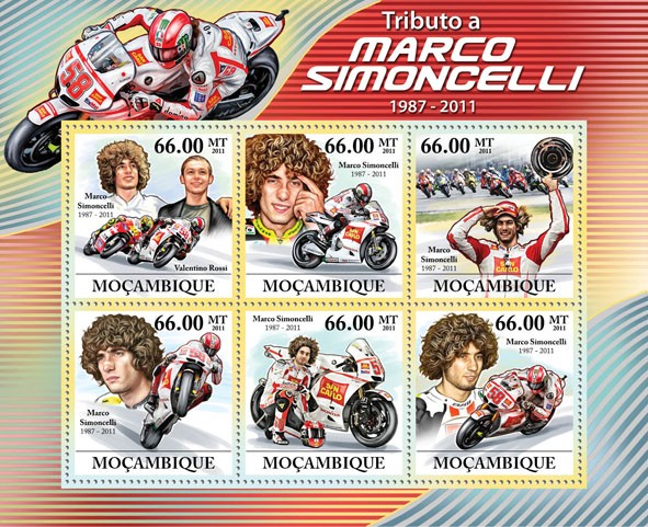 Tribute to Marco Simoncelli 1987-2011, (Motorcycles Sport). - Issue of Mozambique postage Stamps